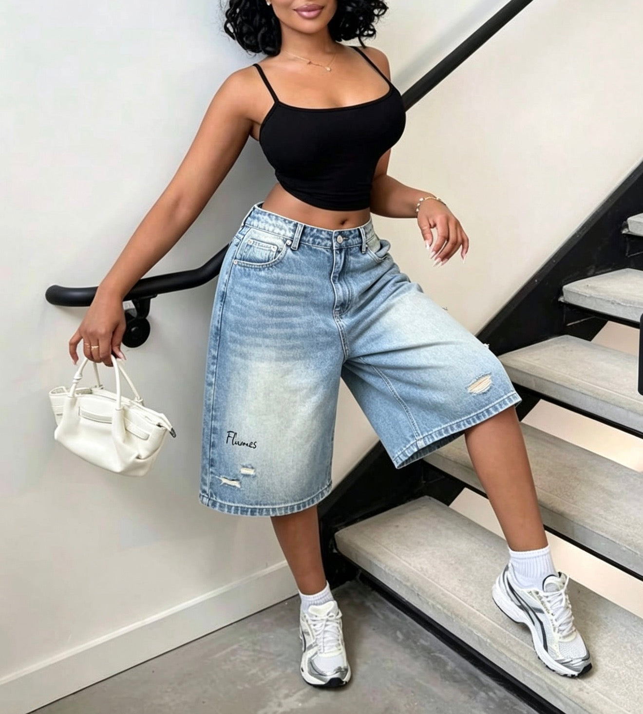 Faded Distressed Baggy Denim Shorts