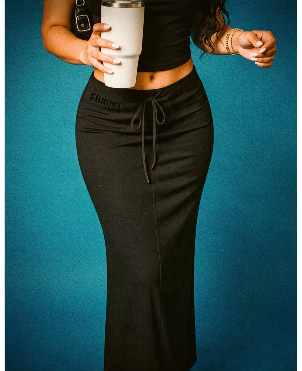Dyed Washed Drawstring Maxi Skirt