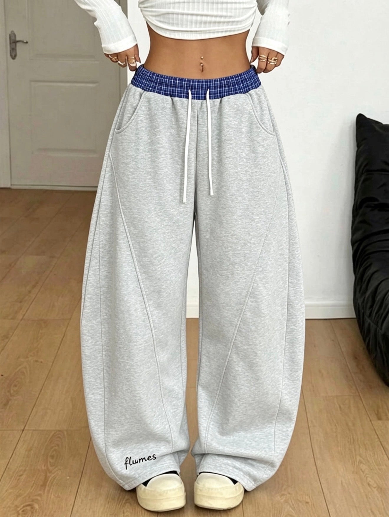 Plaid Waistband Barrel Sweatpants